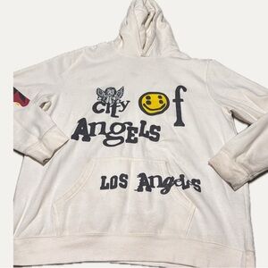 White Graphic Hoodie with Black and Yellow Print